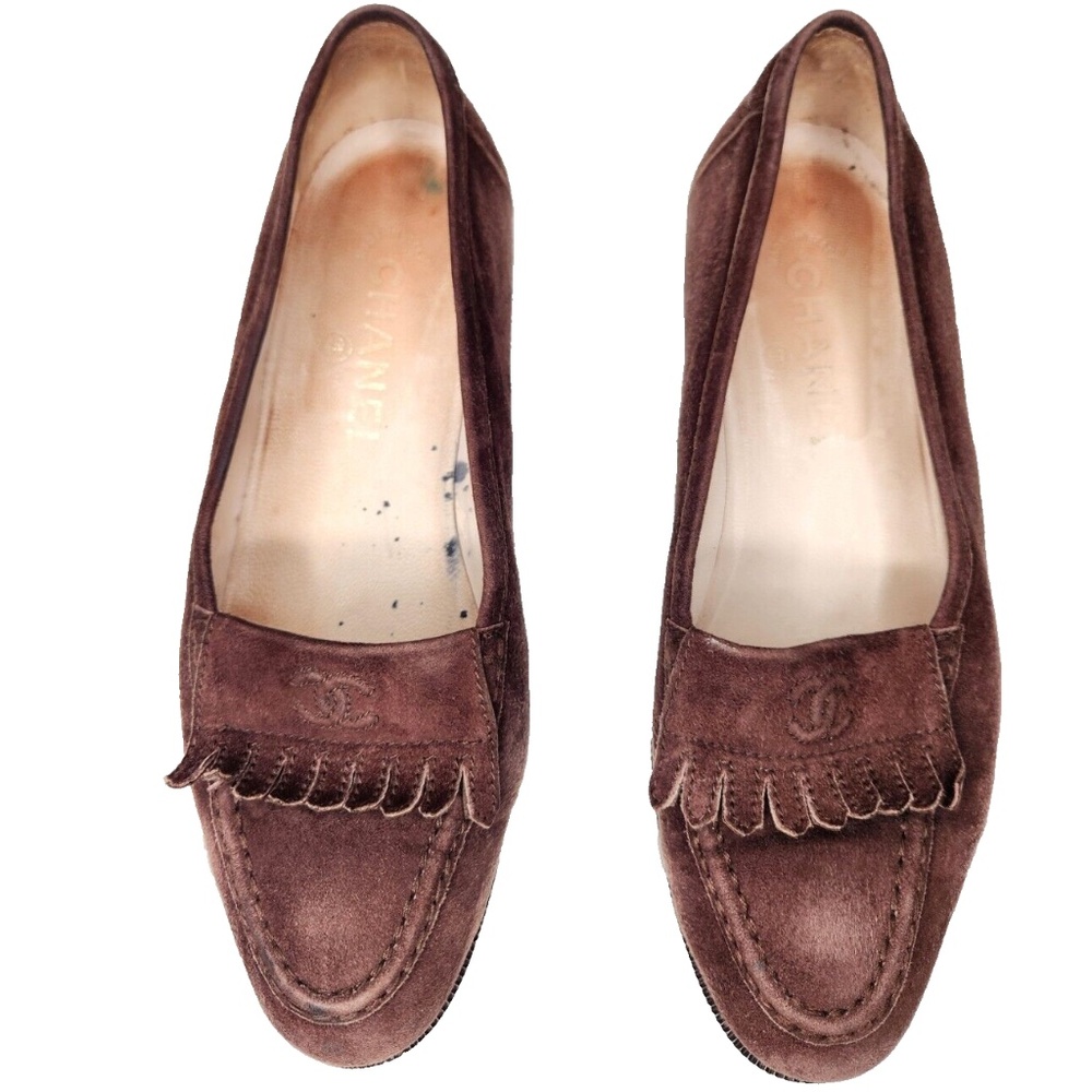 Chanel Loafers Brown Suede Flats Fringe Tassels Made In Italy EU 37.5 - US 7